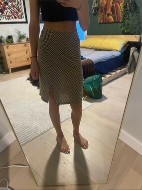 Checked Midi Skirt with Front Slits
